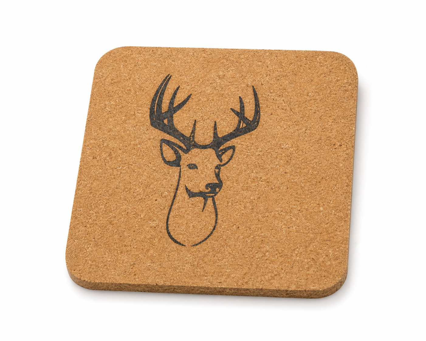 Coaster-2 rounded square natural cork coaster with deer artwork