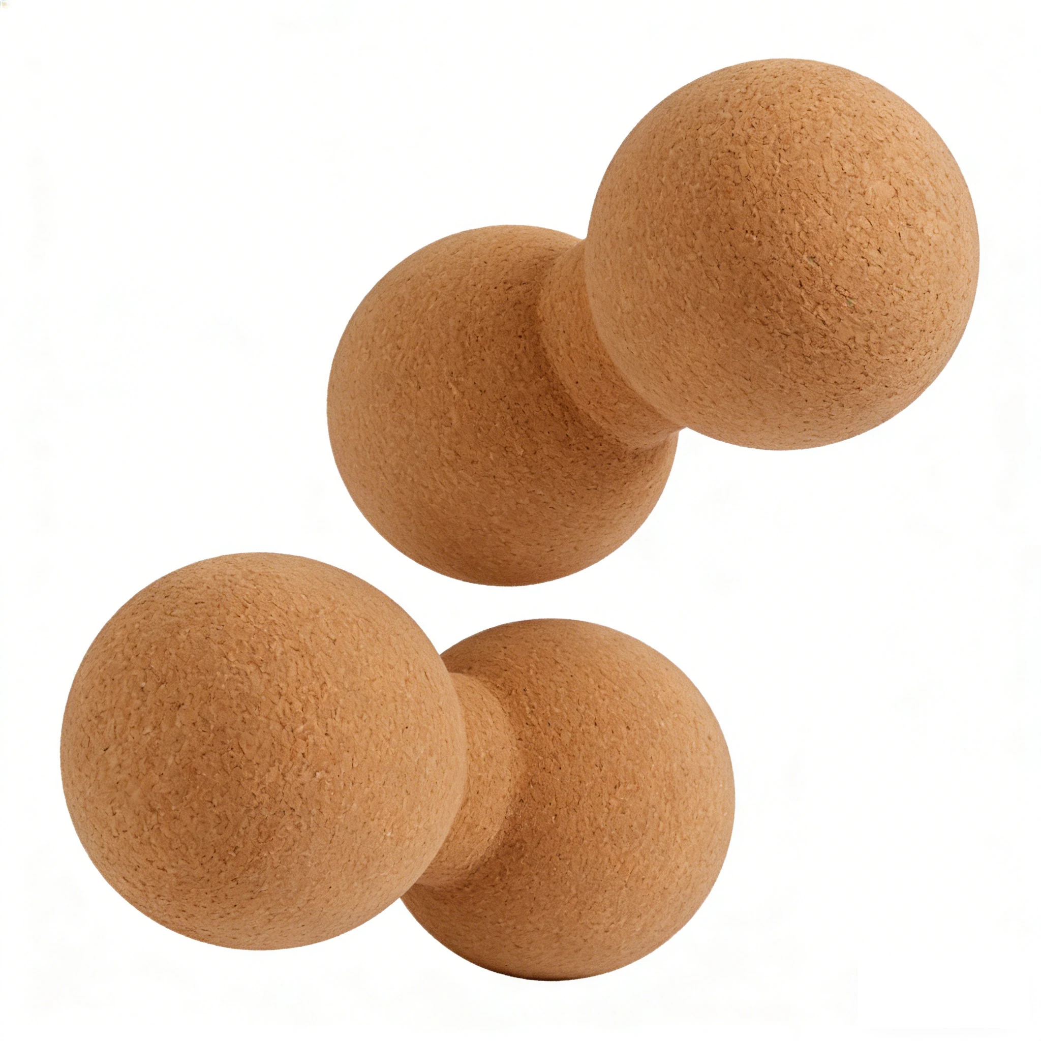 Natural cork peanut massage balls shown from different angles